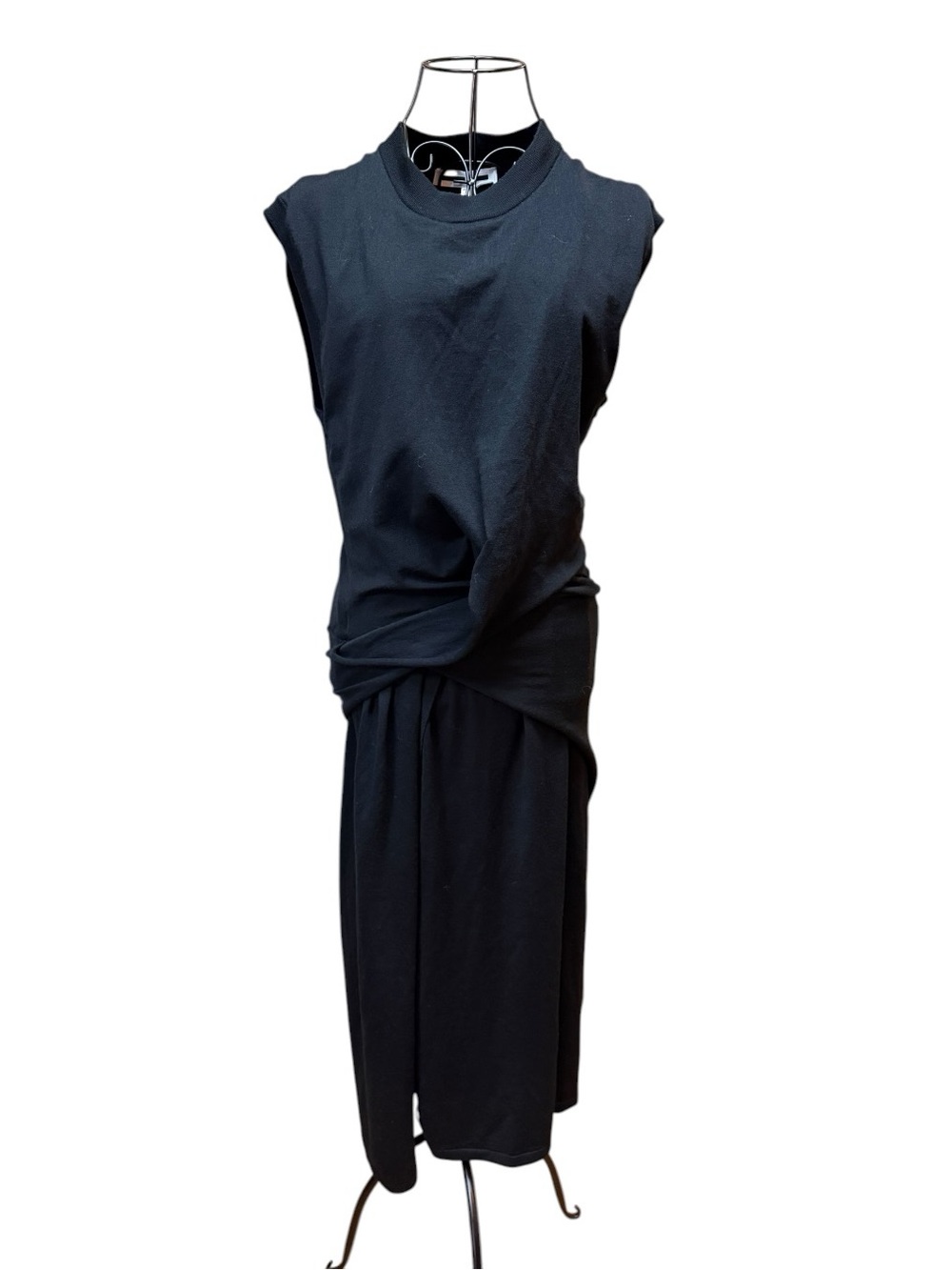 McQ by Alexander McQueen Black Sleeveless Draped Twist Midi Dress